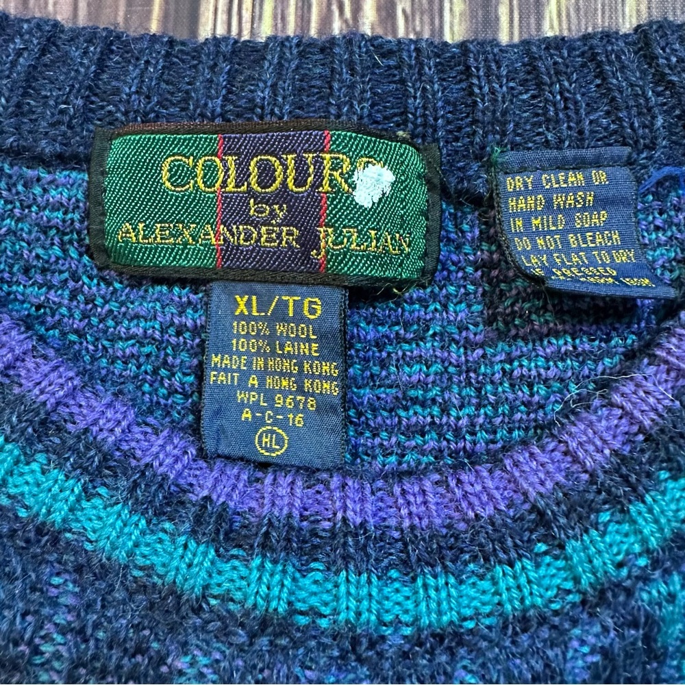 Men’s Vintage 80s Colours by Alexander Julian Wool Colorful Pattern Sweater - Picture 7 of 7